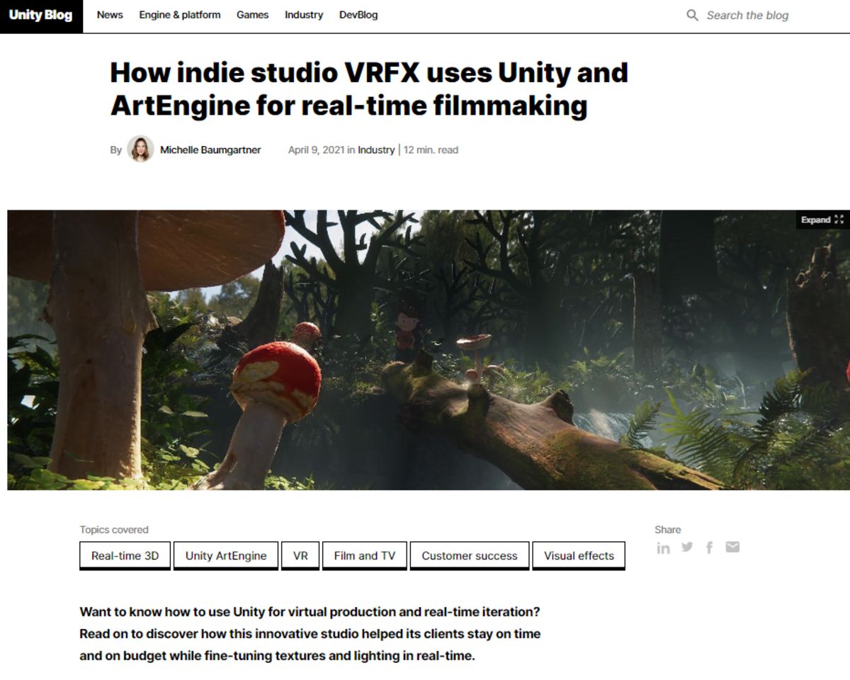 VRFX Press article by unity